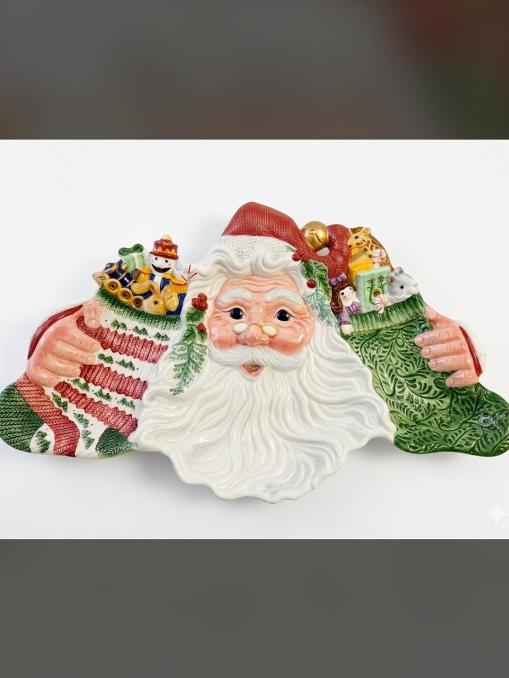 Fitz and Floyd Windsong Santa Holiday Platter 19/22 Ceramic Cookie Plate Decor